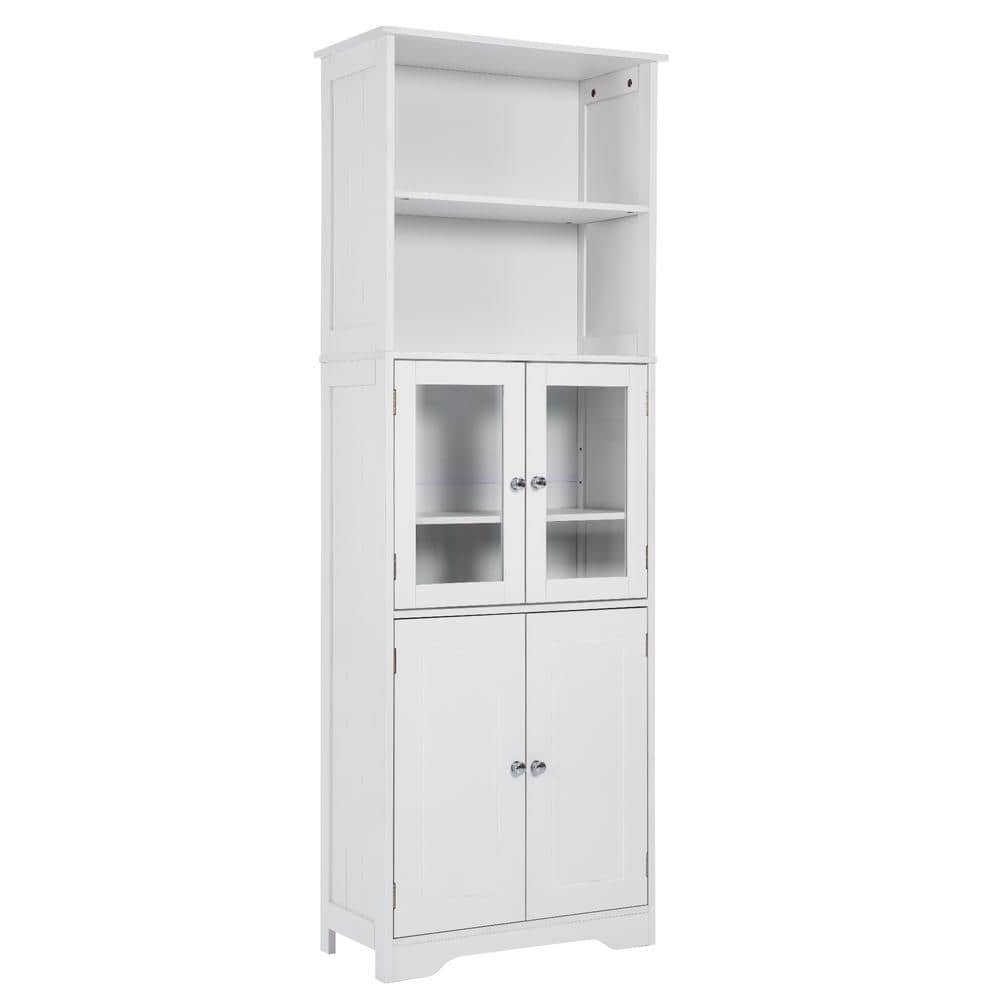 Unbranded 22.6 in. W x 11.2 in. D x 64 in. H White MDF Tall Linen Cabinet with 4 Doors and Adjustable Shelves (2)