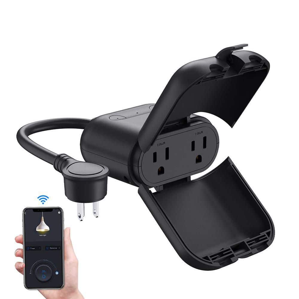 ELEGRP Outdoor Smart Plug with 2 outlets, Works with Alexa and Google Home, Voice and Remote Control (2 pack, Black) (3)