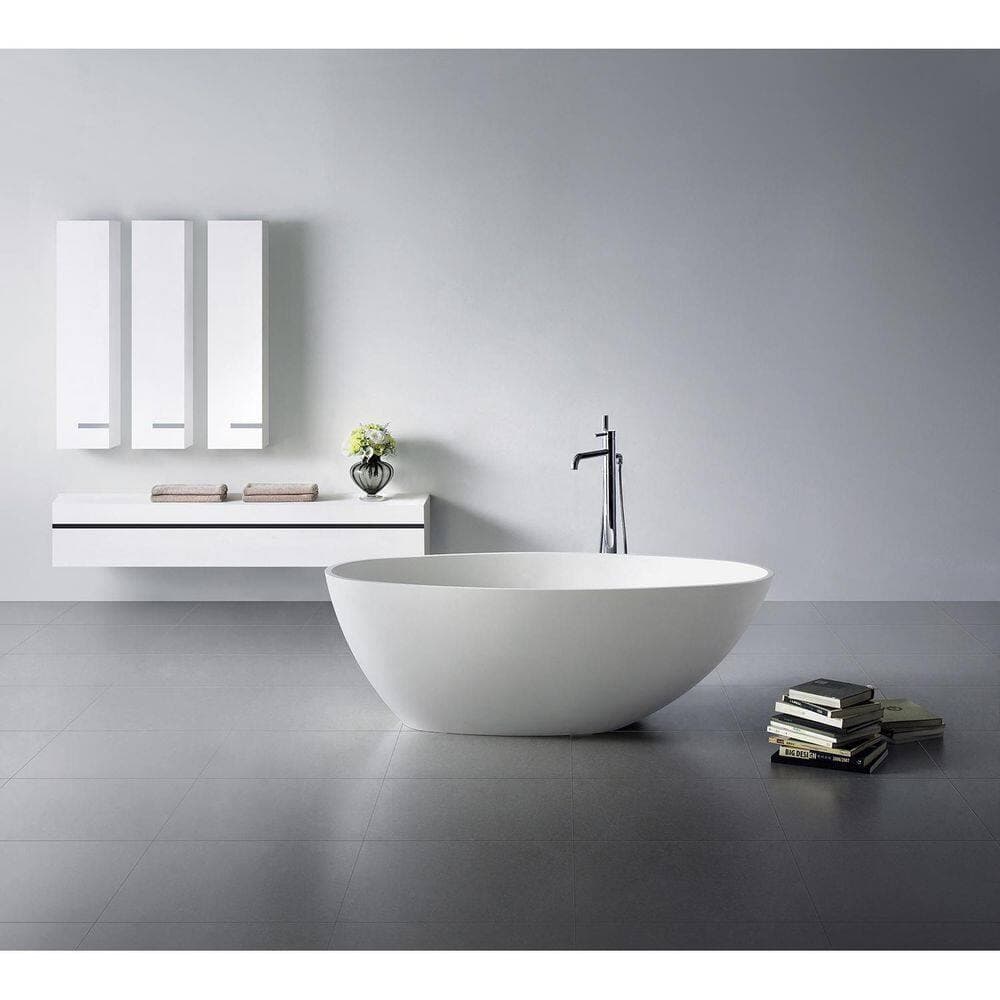 Kingston Brass Arcticstone 63 in. x 29.94 in. Freestanding Soaking Bathtub with Reversible Drain in Matte White (2)