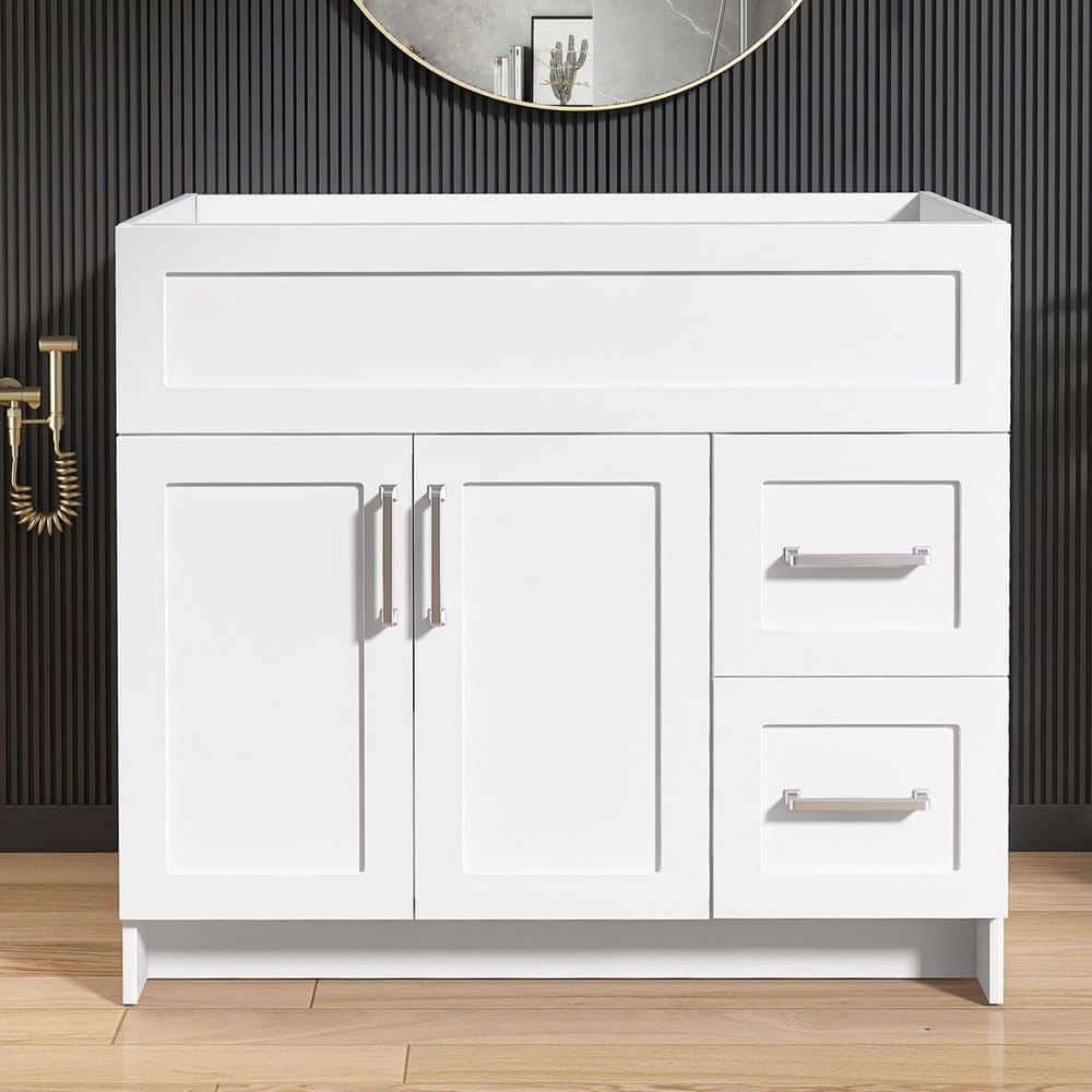 Zeafive Mox 36 in. W x 21.5 in. D x 33.5 in. H Freestanding Bath Vanity Cabinet without Top Bathroom Base in White Unassembled (1)