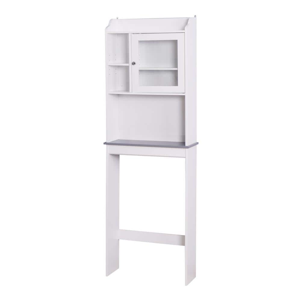Unbranded 23.22 in. W x 7.5 in. D x 68.11 in. H White Freestanding Linen Cabinet with Glass Door (1)