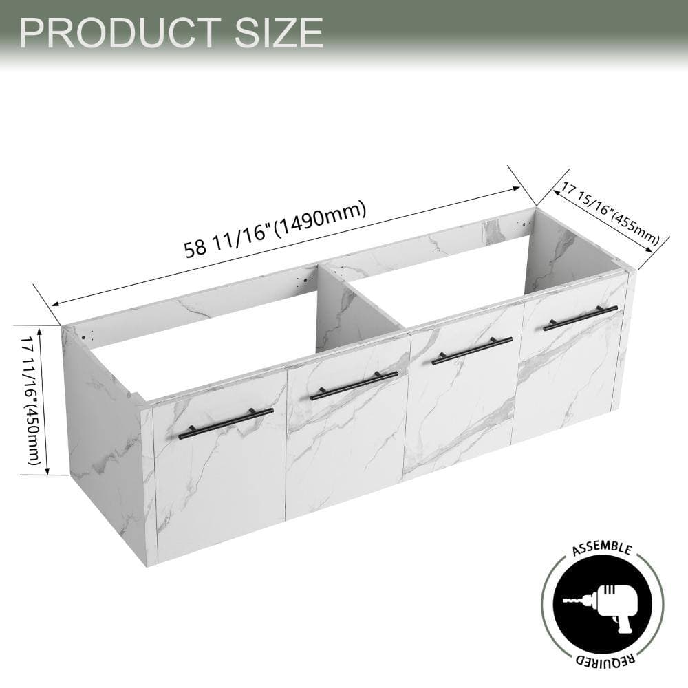 UPIKER 60 Inch Wall-mounted Bathroom Vanity Base With Soft Closing Doors (3)