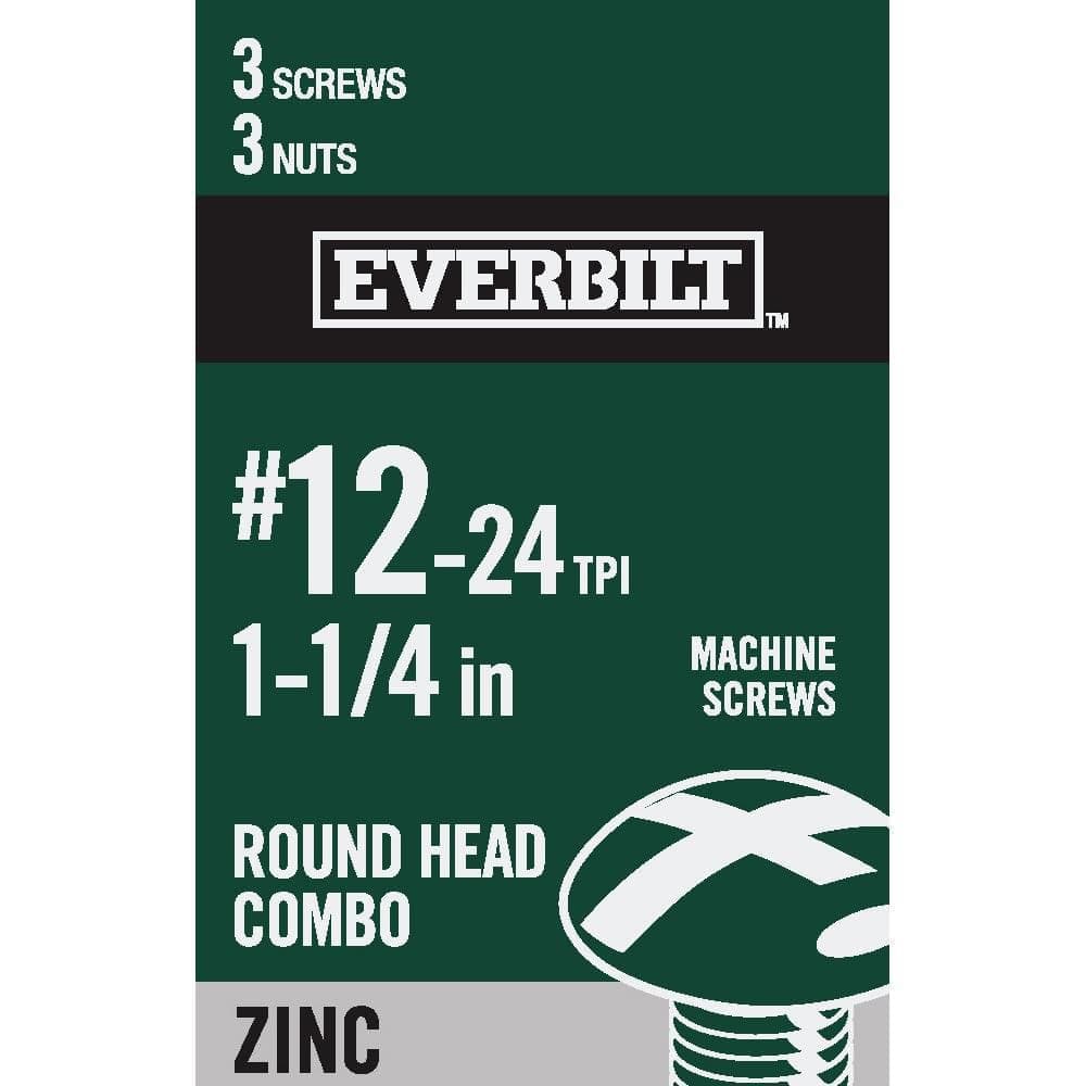 Everbilt #12-24 x 1-1/2 in. Combo Round Head Zinc Plated Machine Screw (3-Pack) (1)