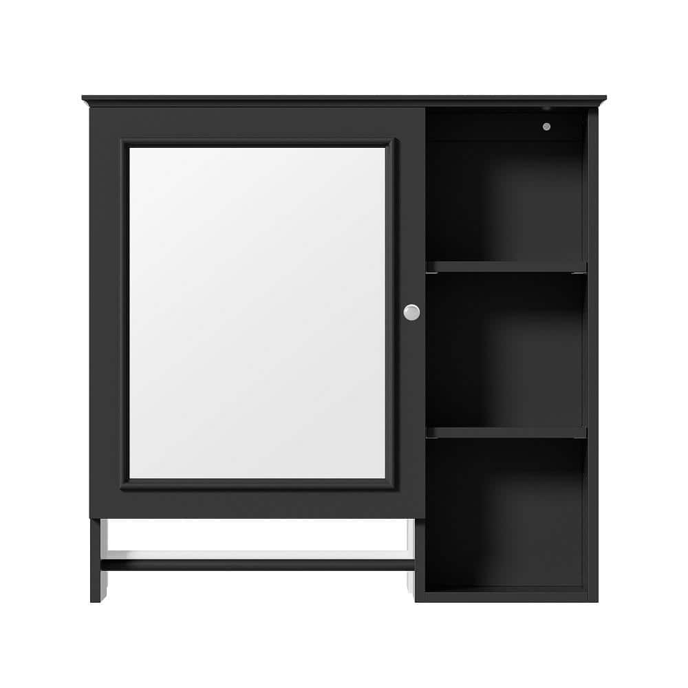 Amucolo 28.85 in. W x 5.47 in. D x 28 in. H Bathroom Storage Wall Cabinet in Black with Mirror Door and Adjustable Shelves (1)