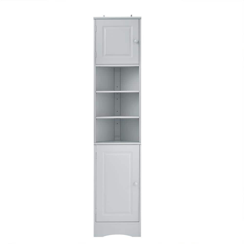 cadeninc 14.6 in. W x 9.4 in. D x 66.9 in. H Gray Bathroom Corner Cabinet with 2-Doors and Adjustable Shelves (1)
