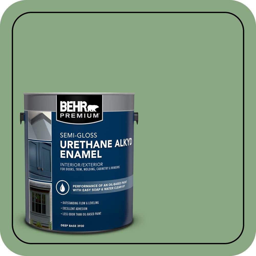 BEHR PREMIUM 1 gal. #M400-5 Baby Spinach Urethane Alkyd Semi-Gloss Enamel Interior/Exterior Paint (1)