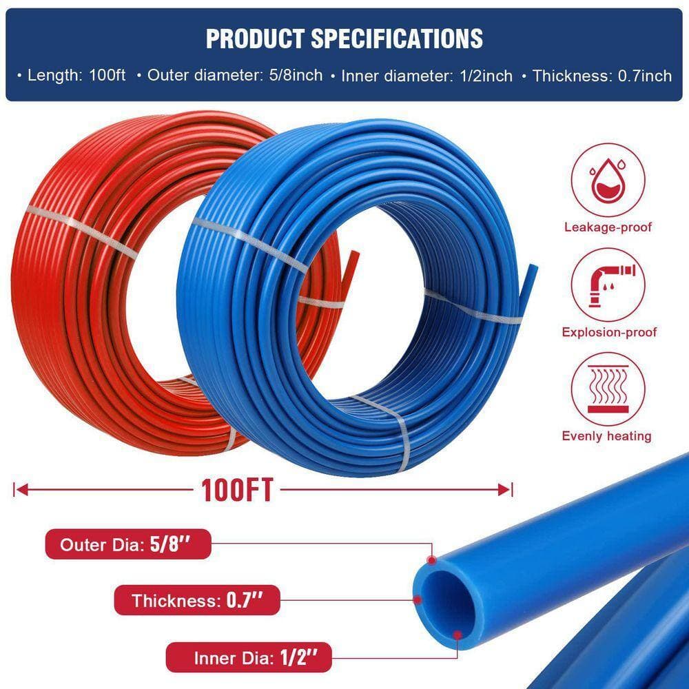 Unbranded 100 ft. 1/2 in. PEX Pipe, PEX Tubing EVOH Pex-B Pipe Durable Leakage-Proof Flexible for Residential Water Lines (2)