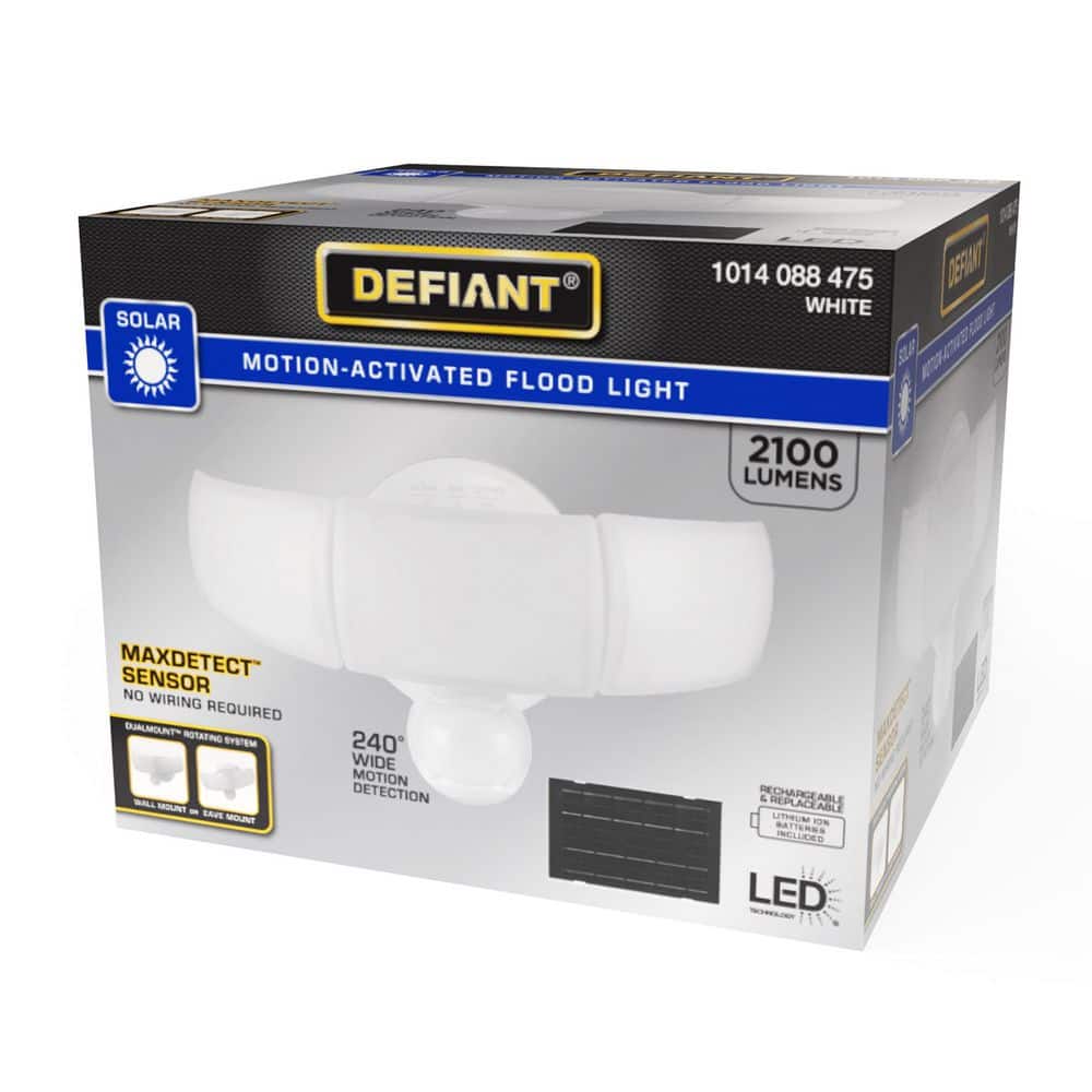 Defiant MaxDetect 240° White Motion Sensor Solar Powered Outdoor Security Light 3-Head Flood Light Integrated LED 2100 Lumens (3)