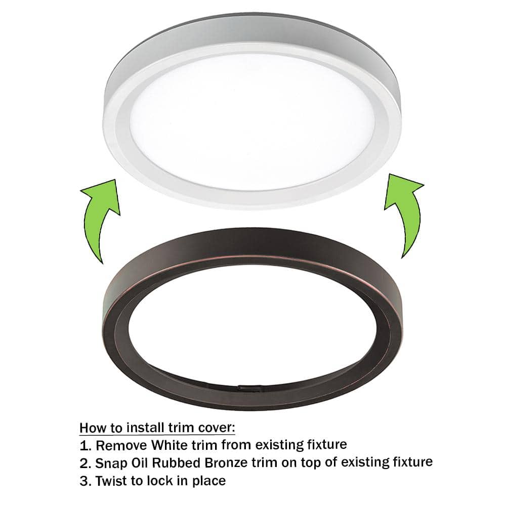 Commercial Electric 9 in. White, Oil Rubbed Bronze Trims 800 Lumens LED Flush Mount Ceiling Light Fixture with Night Light Adjustable CCT (3)