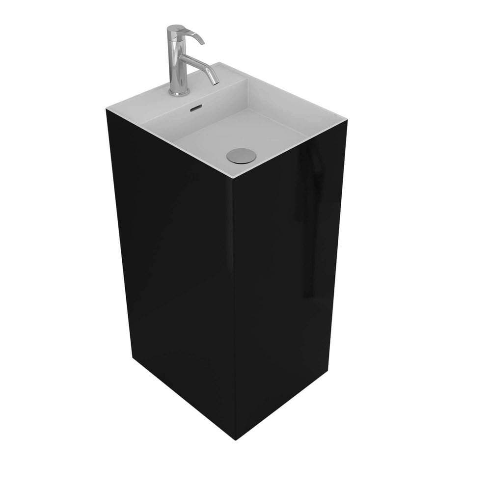 FINE FIXTURES Springhill 15 in. W x 17.75 in. L Modern Black Matte Marble Pedestal Sink and Basin Combo with Overflow (2)