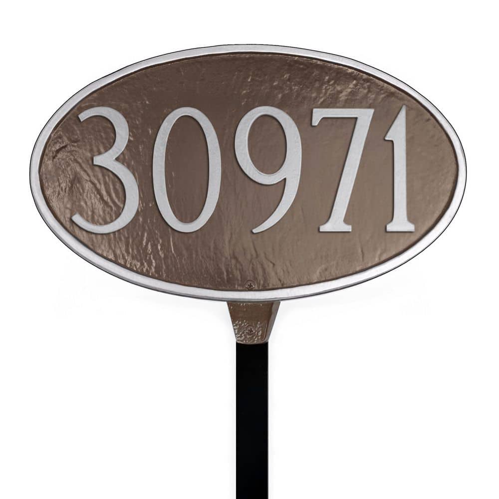 Montague Metal Products Classic Oval Standard Address Sign Plaque with Lawn Stake - Chocolate/Silver (1)