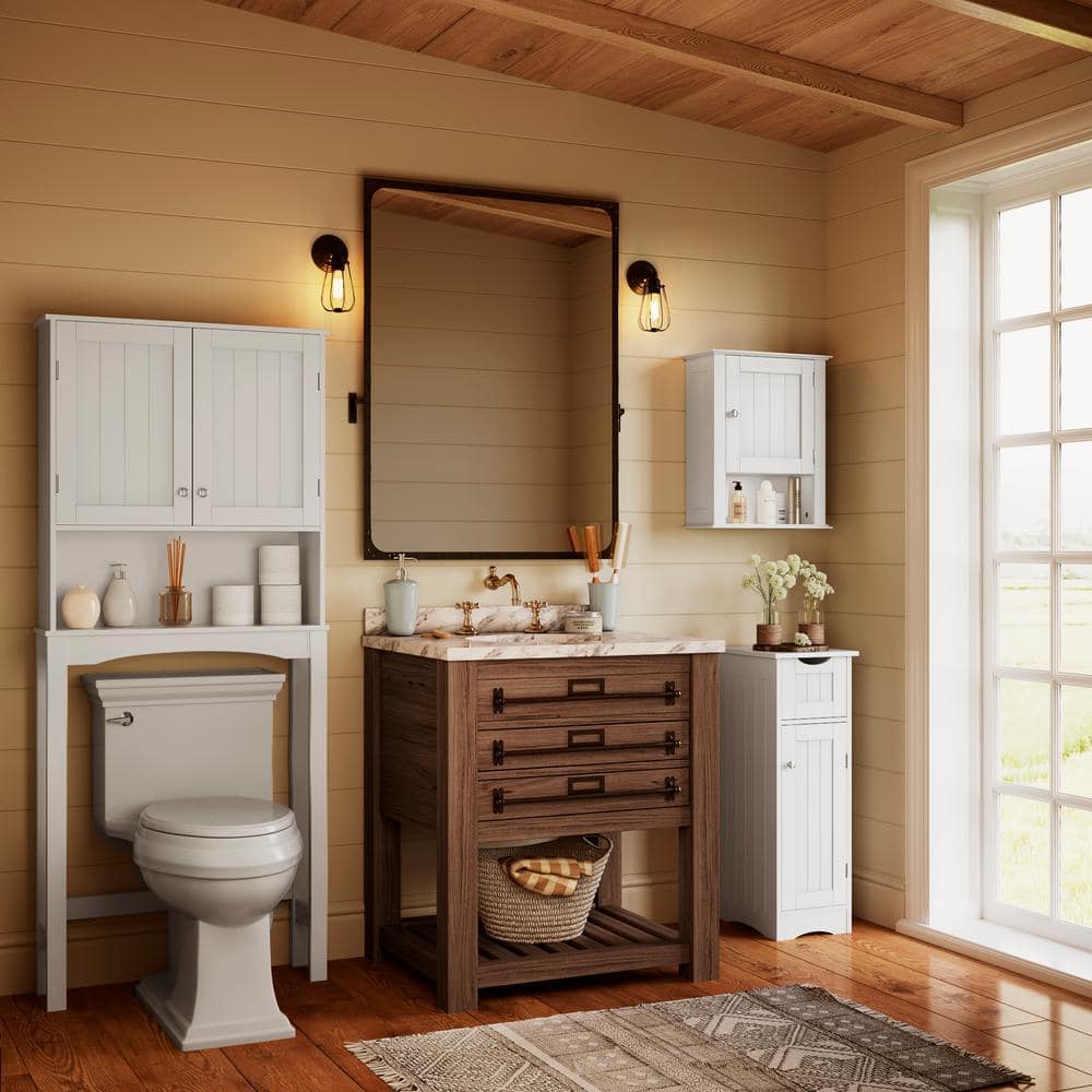 RiverRidge Home Ashland 11 in. W x 13.5 in. D x 32 in. H White Linen Cabinet Narrow Bathroom and Laundry Storage Cabinet with Drawer (3)