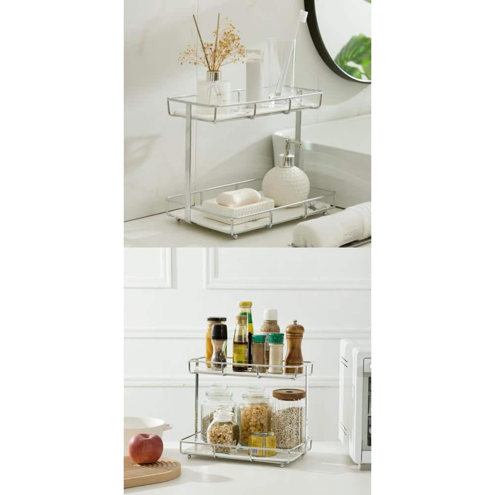 Whatseaso 11.41 in. W x 10.03 in H x 7.48 in. D Stainless Steel in Sliver Over The Toilet Storage Bathroom Organizer Countertop (2)