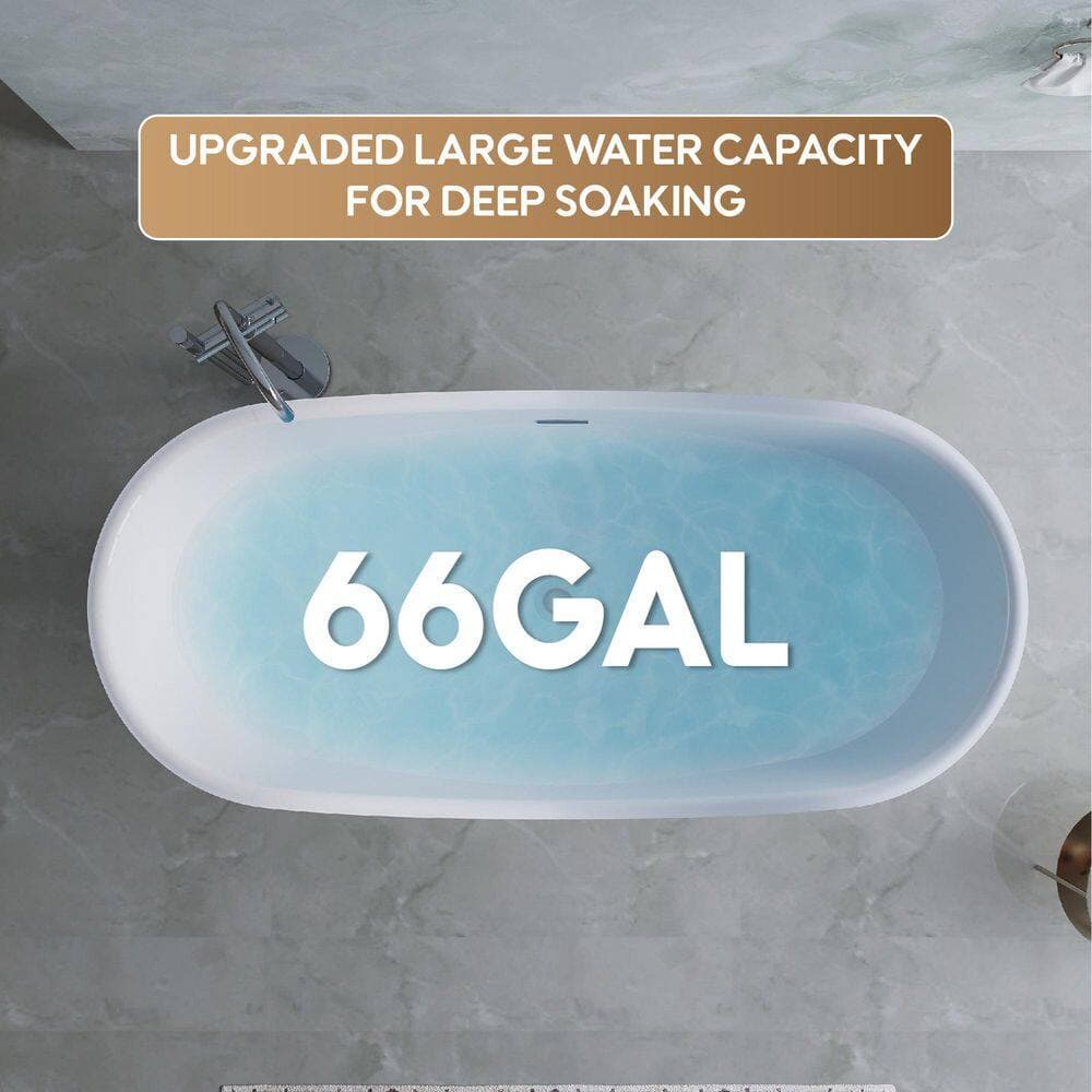 WELLFOR Velis 67 in. x 31.5 in. Freestanding Soaking Bathtub 100% Pure Virgin Acrylic in Glossy White, Drain/Overflow Included (3)
