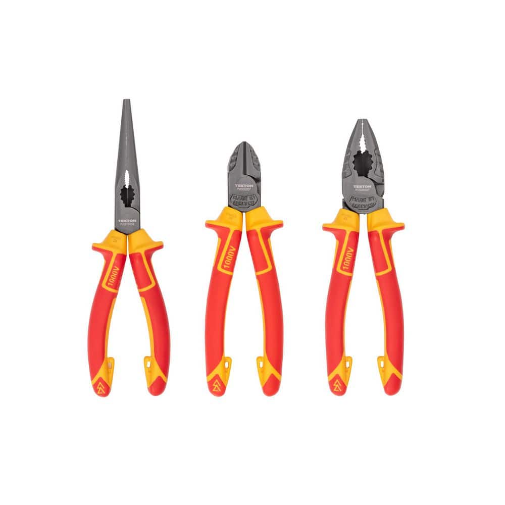 TEKTON Insulated Pliers Set, 3-Piece (Combination, Long Nose, Diagonal Cutting) (1)