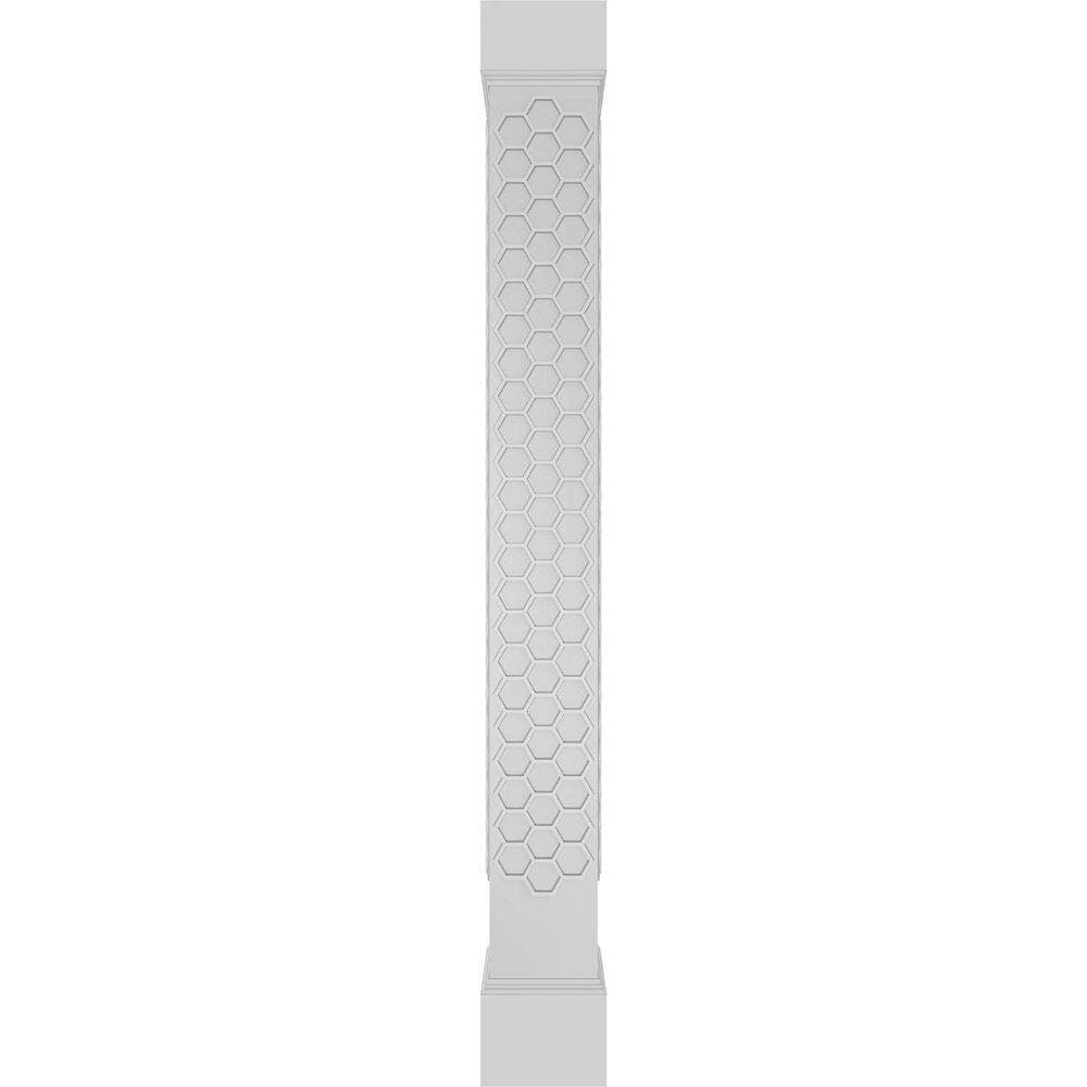 Ekena Millwork 7-5/8 in. x 8 ft. Premium Square Non-Tapered Westmore Fretwork PVC Column Wrap Kit with Mission Capital and Base (2)