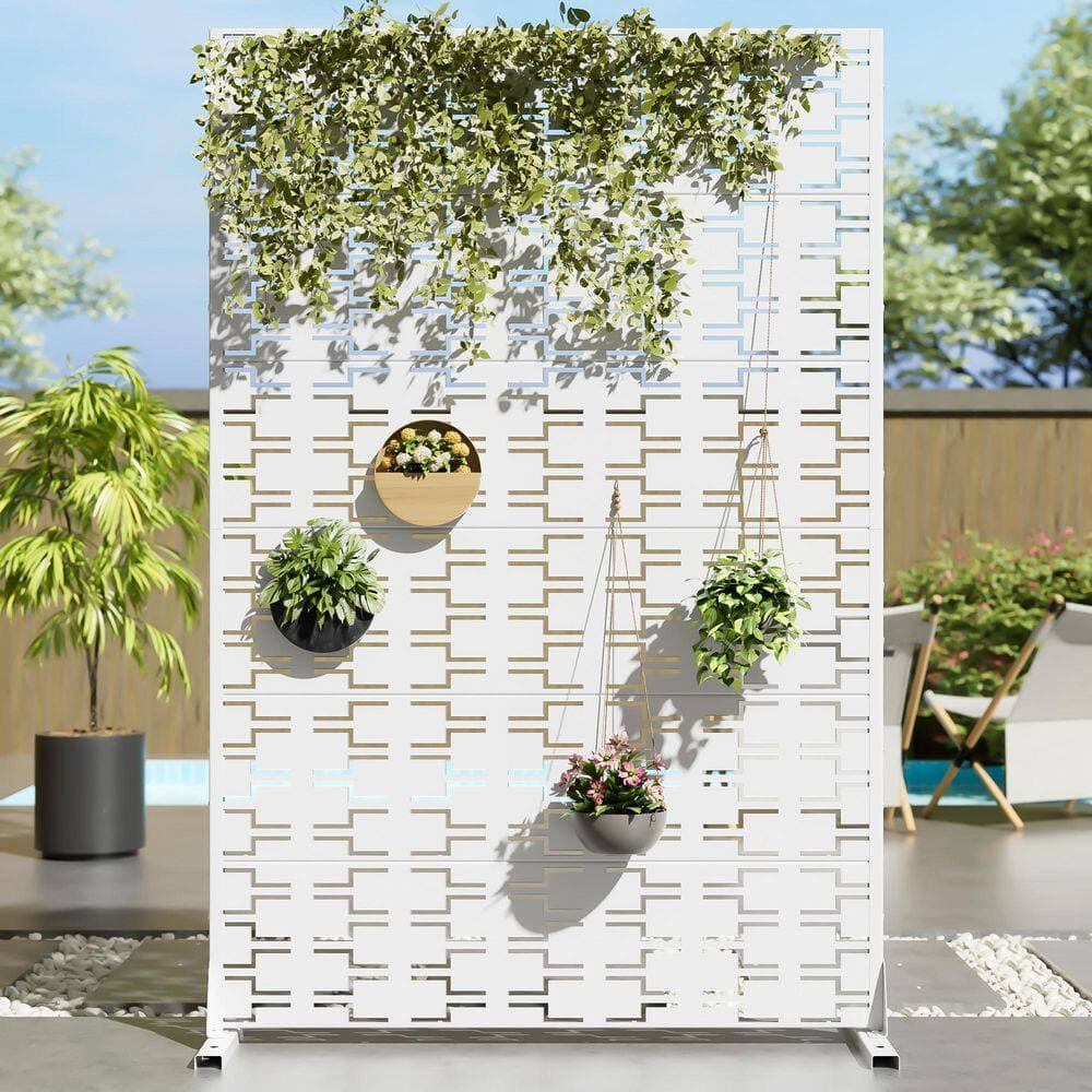Lumioca 46.8 in. W x 71.37 in. H White Brick Galvanized Sheet Private Screen Decorative Art Panel (2)