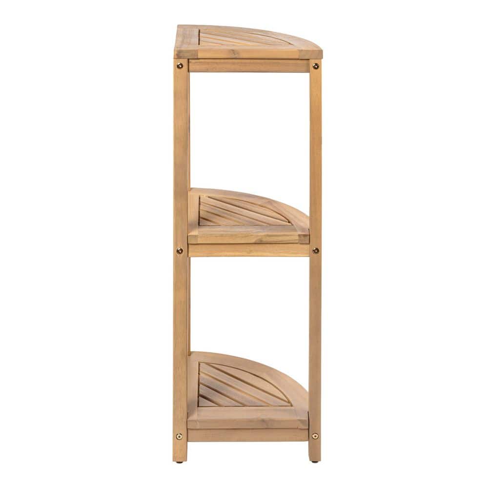 happimess Sela 12 in. W x 33 in. H x 12 in. D 3-Tier Acacia Wood Quarter Round Freestanding Bathroom Corner Shelf, Light Teak (3)