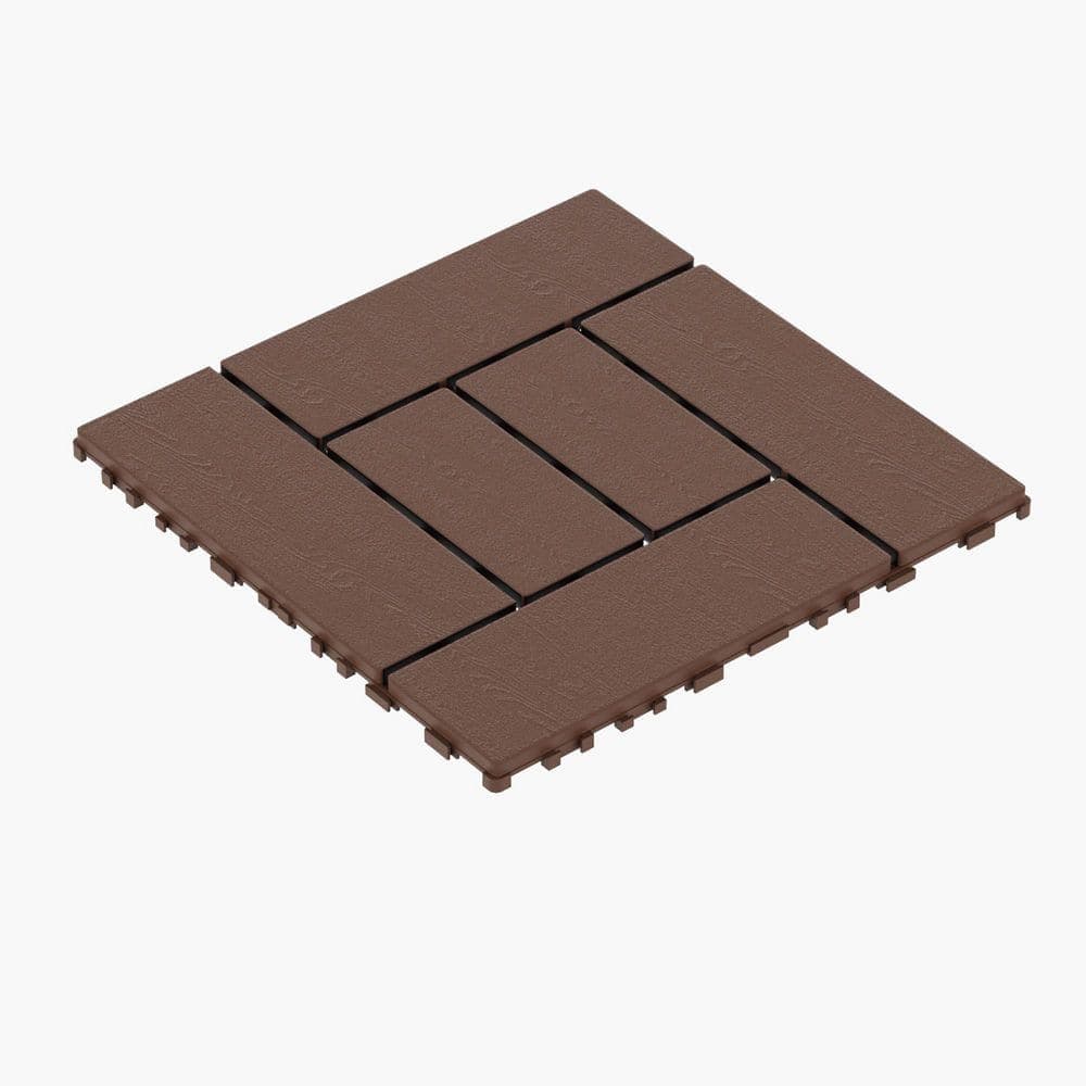 Unbranded 12 x 12 in. Red + Brown PVC ZZ Style Interlocking Deck Tiles DIY Modular Interlocking Decking Floor Tiles (44 per Case)