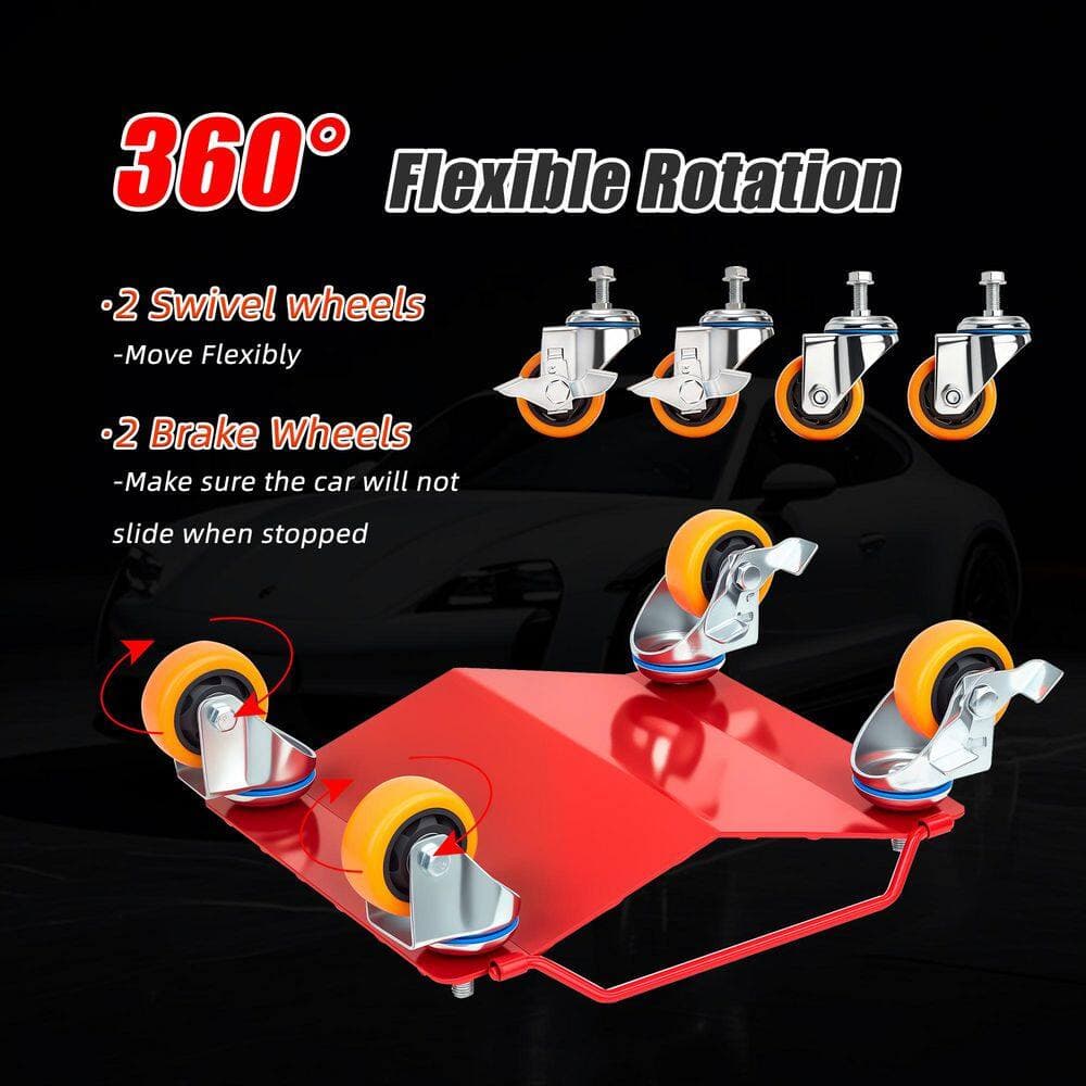 Tatayosi 5500 lbs. Tire Wheel Dolly Car Set of 4, Heavy Duty Robust and Durable Steel Car Mover,Red (3)