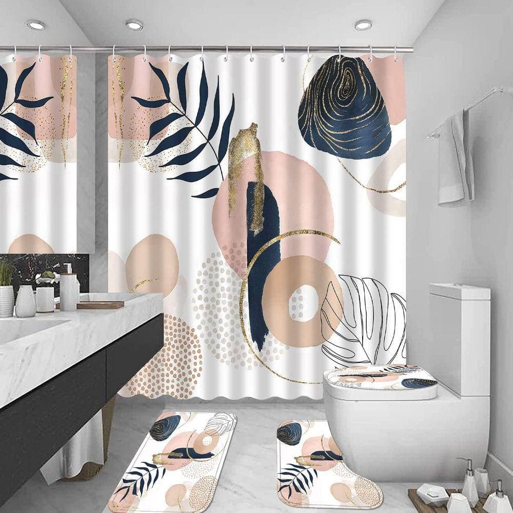 Unbranded 70.8 in. W x 70.8 in. L Polyester Shower Curtain Set Modern Abstract Bathroom Accessories Waterproof Boho Minimalist (3)
