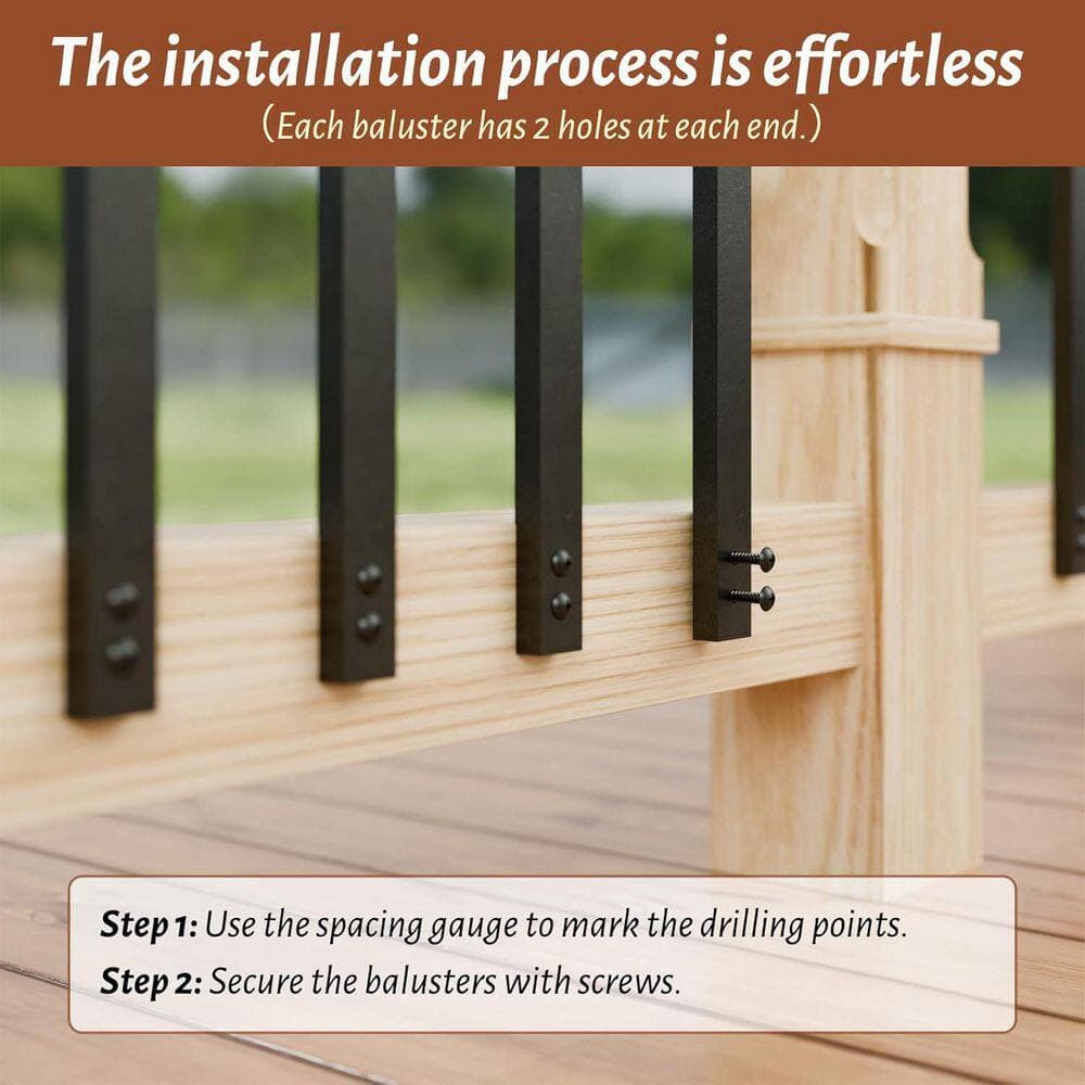 Afoxsos 32.25 in. H x 1 in. W Matte Black Aluminum Stair Railing Kit Outdoor Porch Deck Balusters 50-Pack (3)