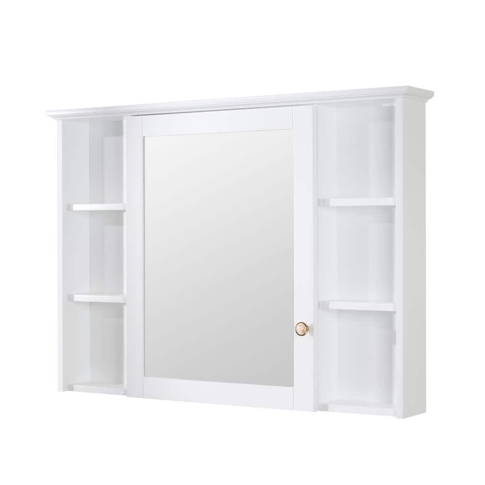 WELLFOR 42 in. W 30 in. H Wood Surface Mount Medicine Cabinet with Mirror and Shelves, 1-Soft Close Door (2)
