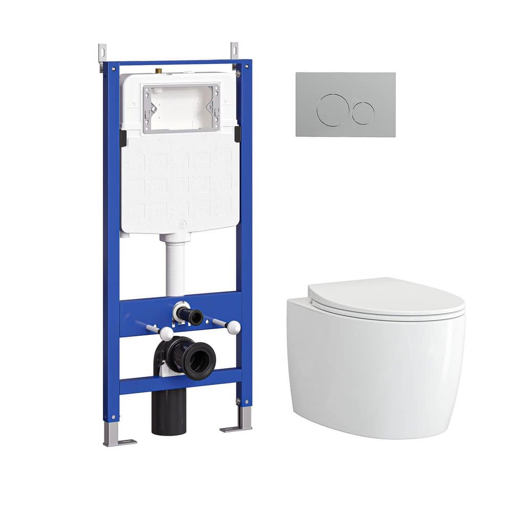 HOROW 1.1/1.6 GPF Dual Flush Elongated Wall Hung Toilet Combo in White with Concealed In-Wall Toilet Tank, Durable UF Seat (1)