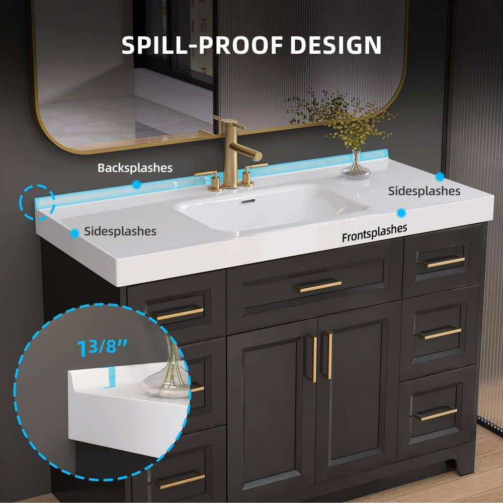Zeafive Xoe 49 in. W 22 in. D Solid Surface Rectangular Single Sink Bath Vanity Top with Backsplash Basin 3-Faucet Holes (3)