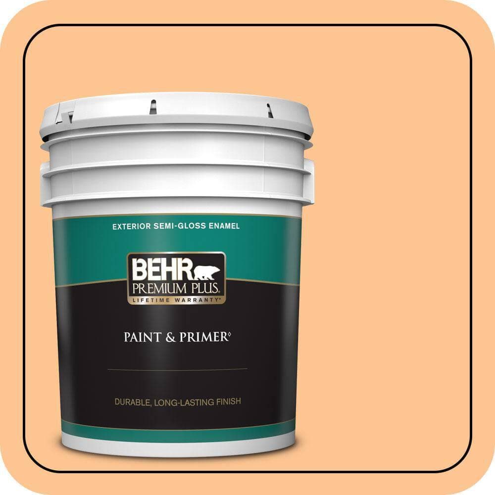 BEHR PREMIUM PLUS 5 gal. #P220-4 Dainty Apricot Semi-Gloss Enamel Exterior Paint & Primer