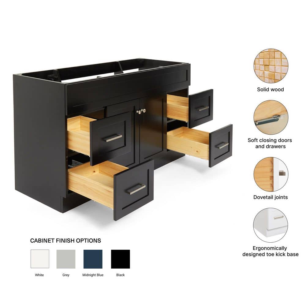 ARIEL Hamlet 54 in. Freestanding Bathroom Vanity Cabinet without Top in Black (Assembled) (3)