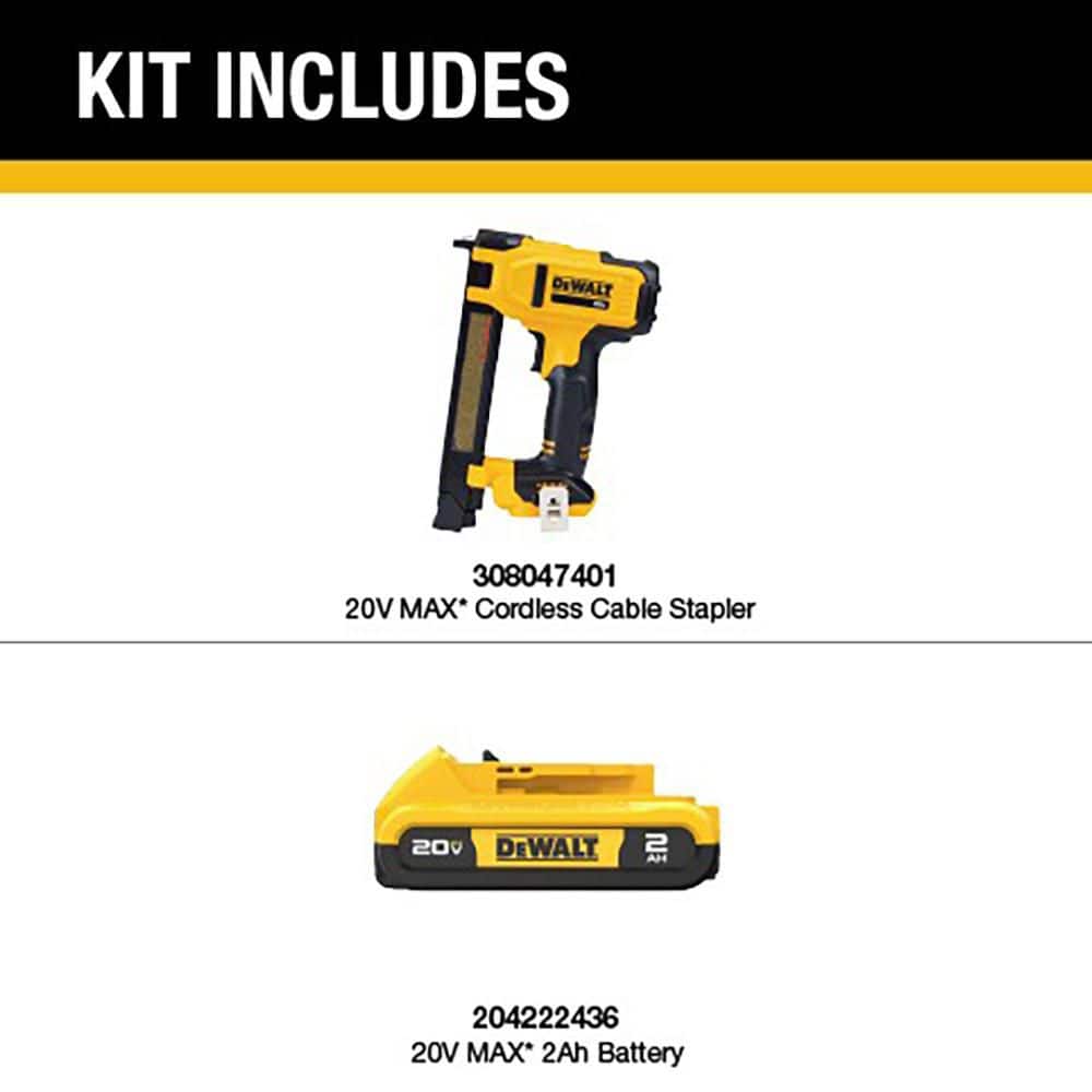 DEWALT 20V MAX Lithium-Ion Cordless Cable Stapler with 20V MAX Compact Lithium-Ion 2.0Ah Battery Pack (2)