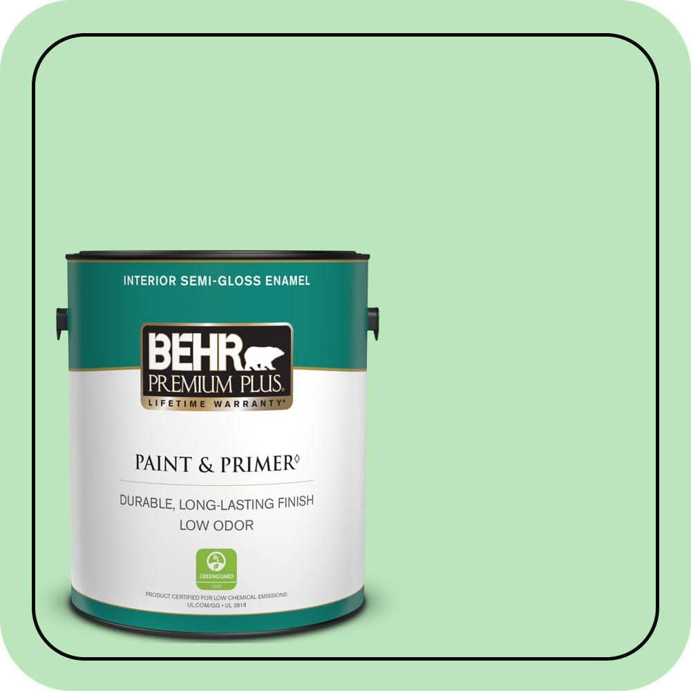 BEHR PREMIUM PLUS 1 gal. #P390-3 Mint Parfait Semi-Gloss Enamel Low Odor Interior Paint & Primer