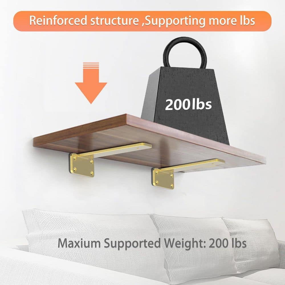 Unbranded Floating Shelf Brackets 3.00 in. Gold Heavy Duty Iron Industrial Modern Wall Mount Support 4 Pack 5mm Thick (3)