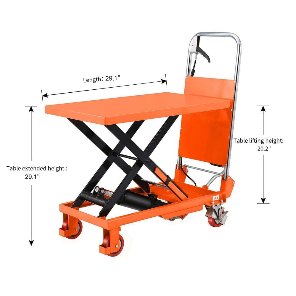 TORY CARRIER 330 lbs. Mini Single Scissor Lift Table Cart 29.1 in. Max Lifting Height Hydraulic Manual Lift Table Orange (2)