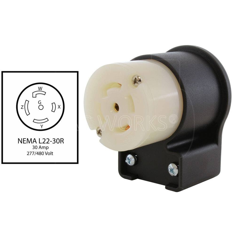 AC WORKS NEMA L22-30R 30A 3-Phase Y 277/480V Elbow 5-Prong Locking Female Connector with UL, C-UL Approval (2)