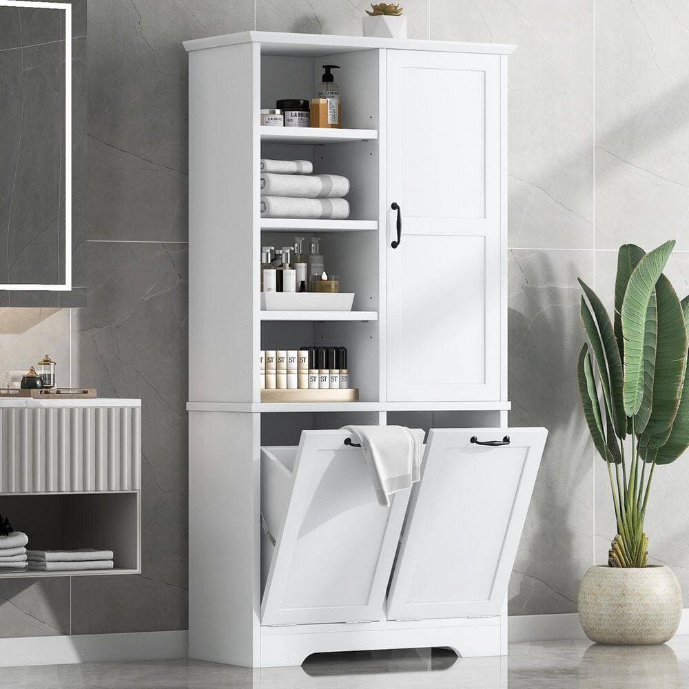 Afhocomp 31 in. W 14 in. D 68 in. H MDF Freestanding Linen Cabinet with Adjustable Shelf (2)
