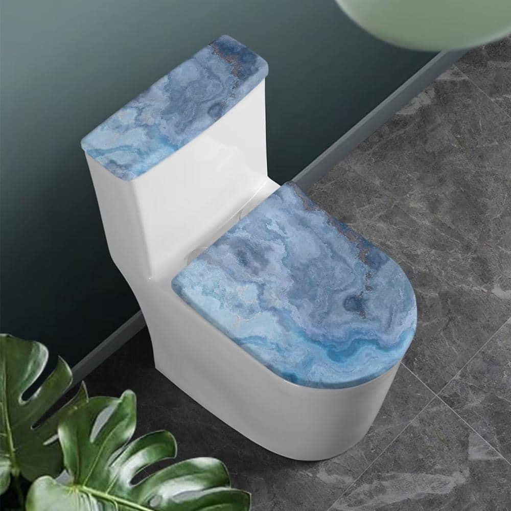 Unbranded Blue Marble 2-Piece Toilet Lid Cover and Tank Cover Set with Elastic Edges, Fits Most Toilets and Lids (2)
