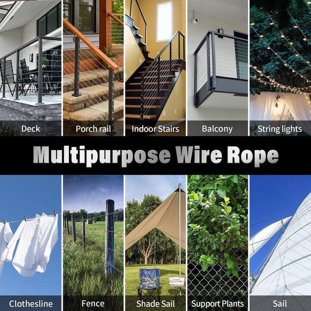 KIWDZFU Stainless Steel Wire Rope for Cable Railing System 500 ft. 1/8 T316 Durable Marine-Grade Cable Kit (3)