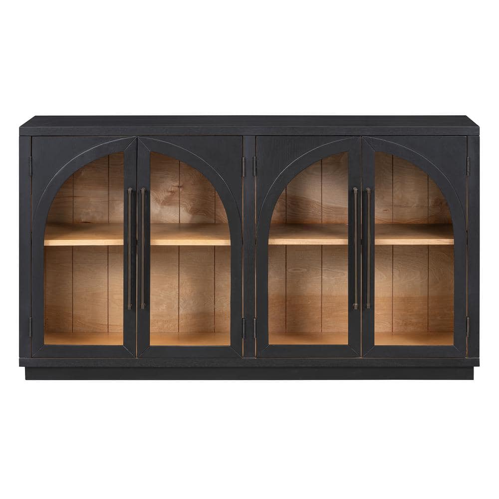 COWLOWN 60 in. W x 15.9 in. D x 34.3 in. H Black Linen Cabinet with 4-Door, Metal Handles and Adjustable Shelves (2)