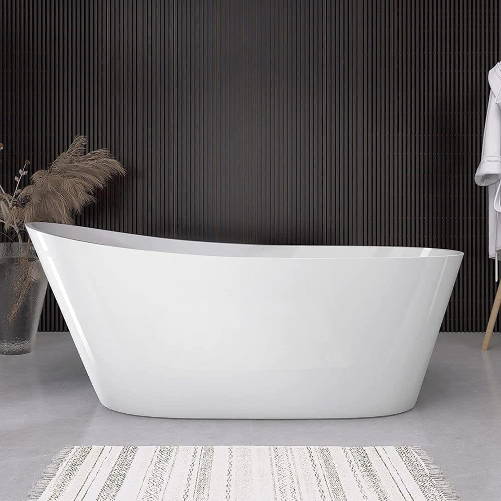 Getpro 67 in. x 29.5 in. Acrylic Flat Bottom Free Standing Bath Tub Oval Freestanding Soaking Bathtub with Side Drain in White (1)