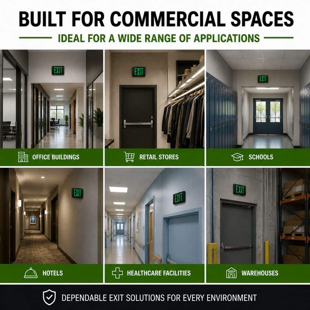Commercial Electric 1-Pack 14-Watt Equivalent 120-Volt to 277-Volt Integrated LED Black Exit Sign with Ni-Cad 4.8-Volt (3)