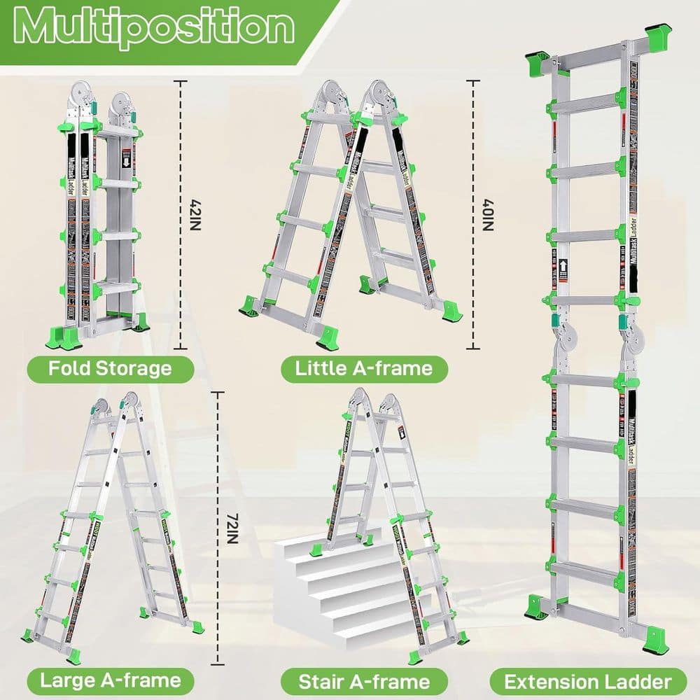 Unbranded Ladder, Multi Position 4 Step Ladder Extension, 14 Ft Anti-Slip A Frame Compact Folding Ladder,Reach,17ft (3)