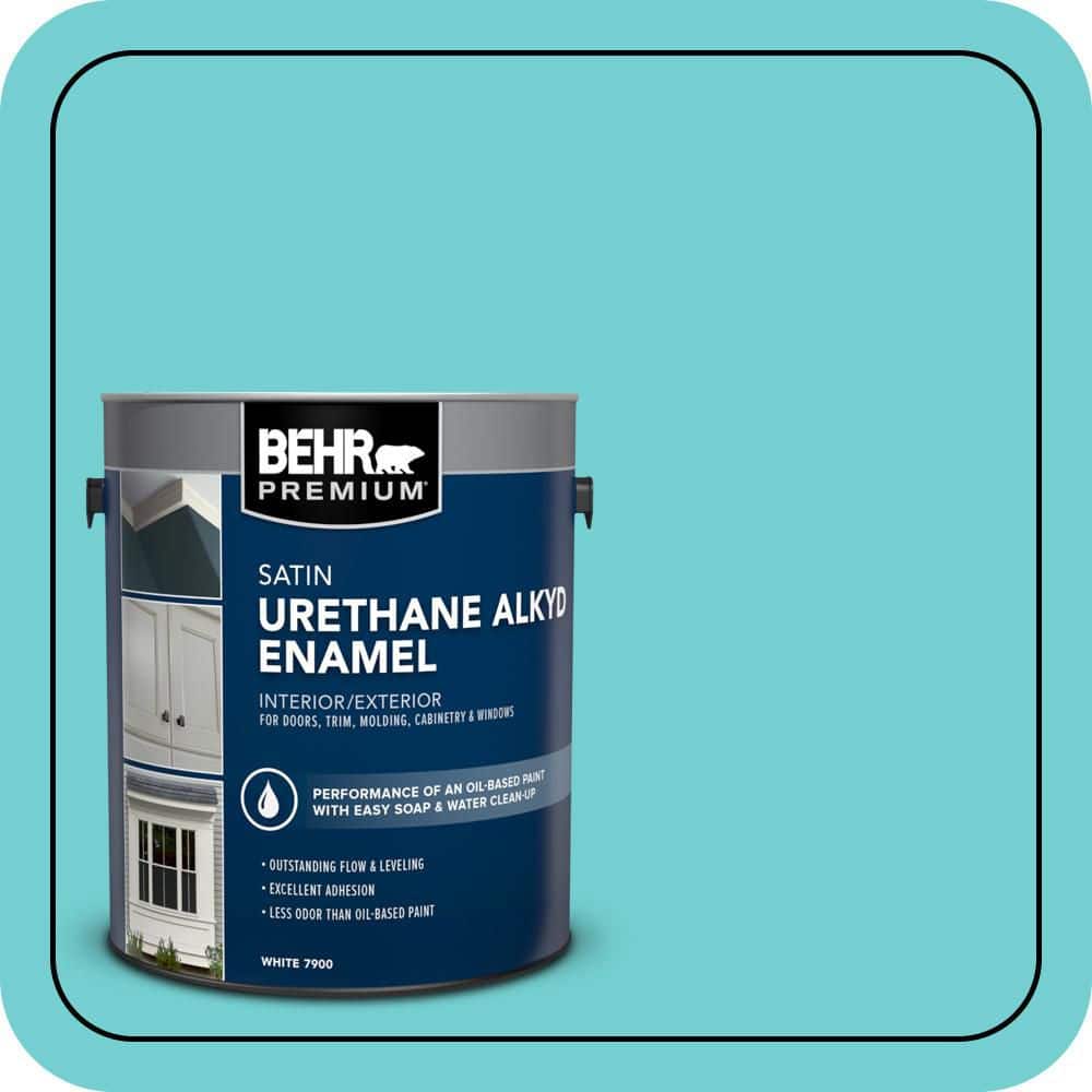 BEHR PREMIUM 1 gal. #P460-3 Soft Turquoise Urethane Alkyd Satin Enamel Interior/Exterior Paint (1)