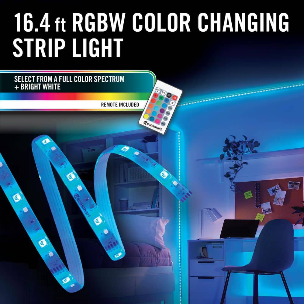 EcoSmart 16.4 ft. Plug-In Dimmable Cuttable Color-Changing Integrated LED Strip Light (4)