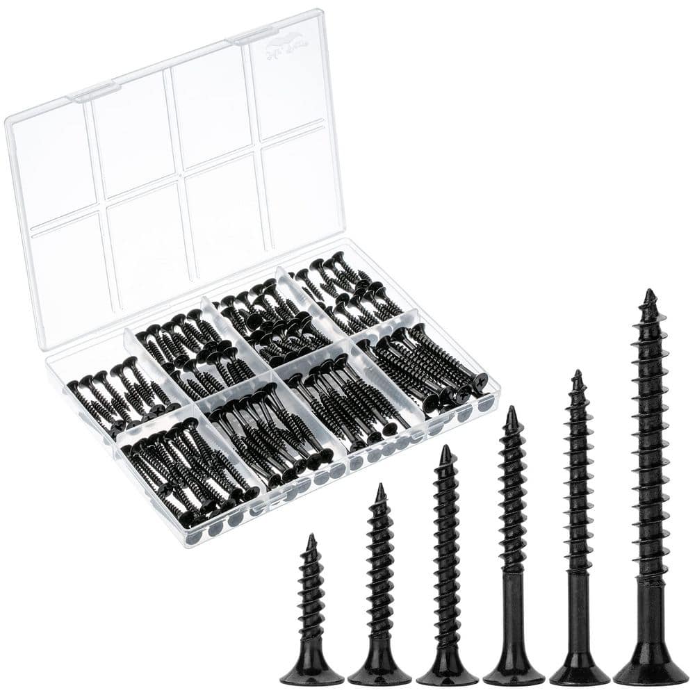 NVNOO 6-Sizes 152-Piece Phillips Tips Wood Screws Assortment Kit, Black (2 in. 1-1/2 in. 1-1/4 in. 1 in. 3/4 in. 1/2 in.) (1)