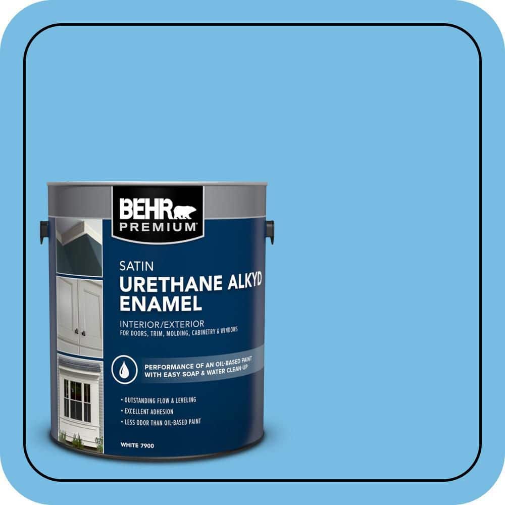 BEHR PREMIUM 1 gal. #550B-4 Costa Rica Blue Urethane Alkyd Satin Enamel Interior/Exterior Paint