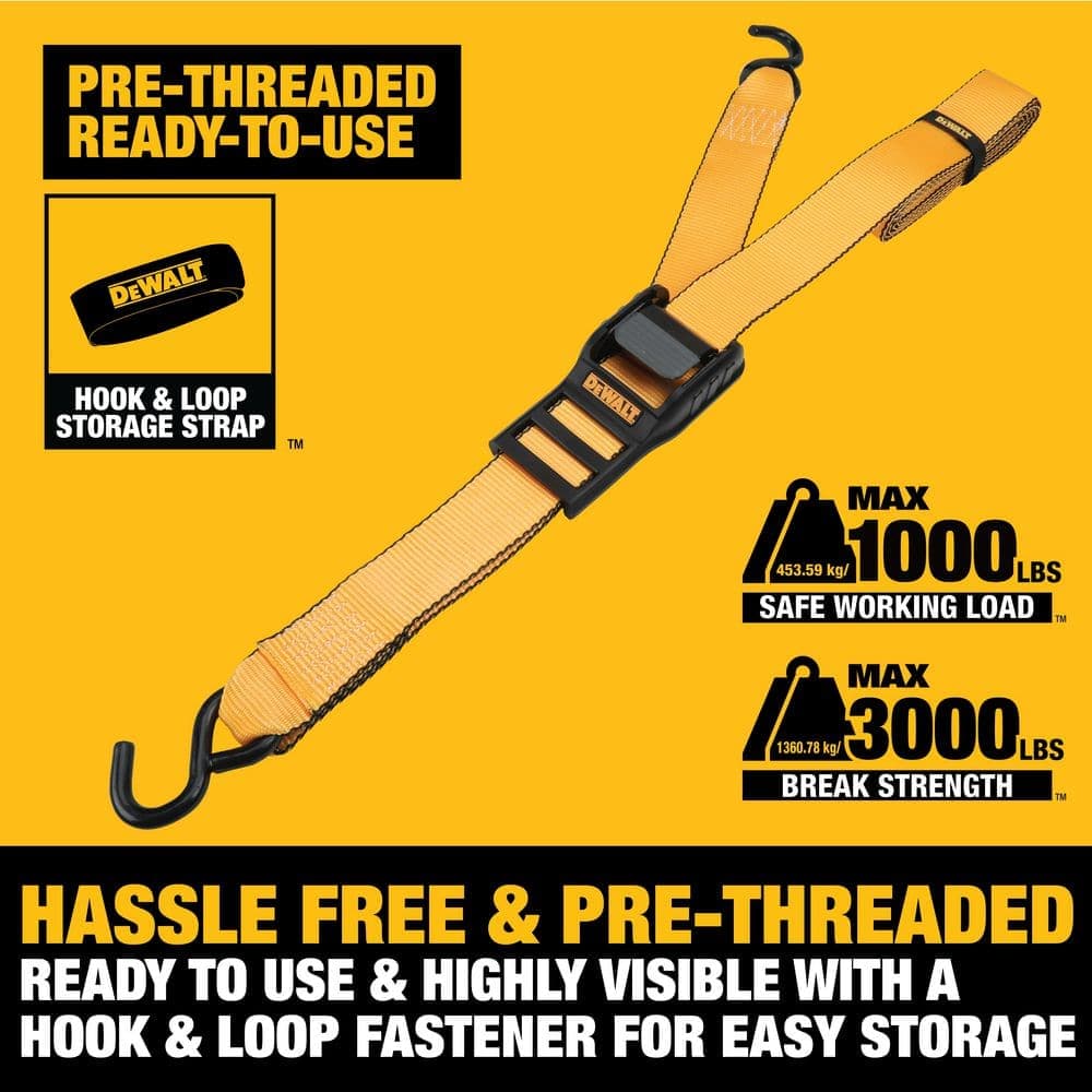 Unbranded DEWALT Cam-Buckle Straps Tie-Downs, 2-Pack-2 Inch x 10 Feet, 3,000 lbs Break Strength (3)