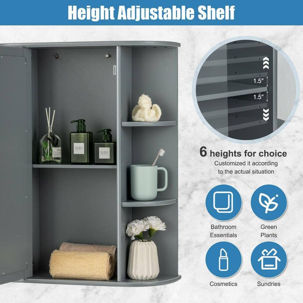 ANGELES HOME 23.5 in. W 6.5 in. D 28 in. H MDF Bathroom Single Door Shelves Storage Wall Cabinet with Mirror (4)