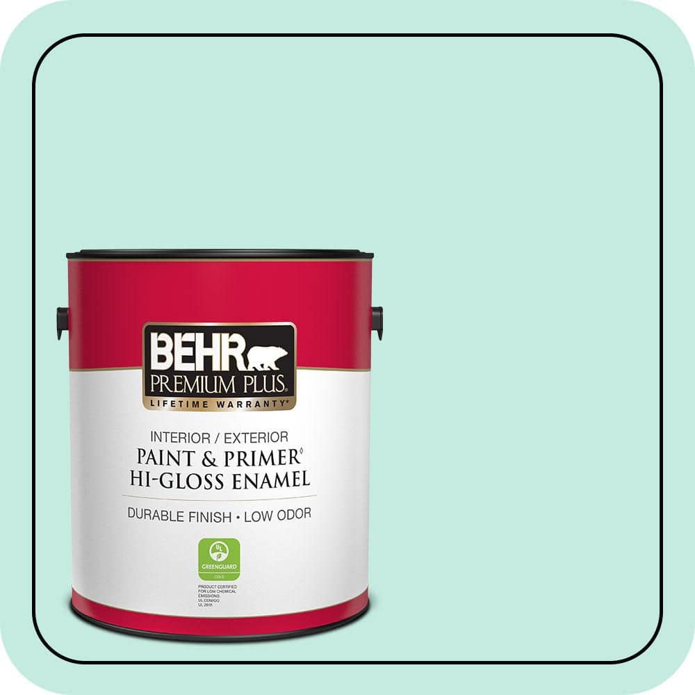 BEHR PREMIUM PLUS 1 gal. #P440-2 Clear Aqua Hi-Gloss Enamel Interior/Exterior Paint & Primer